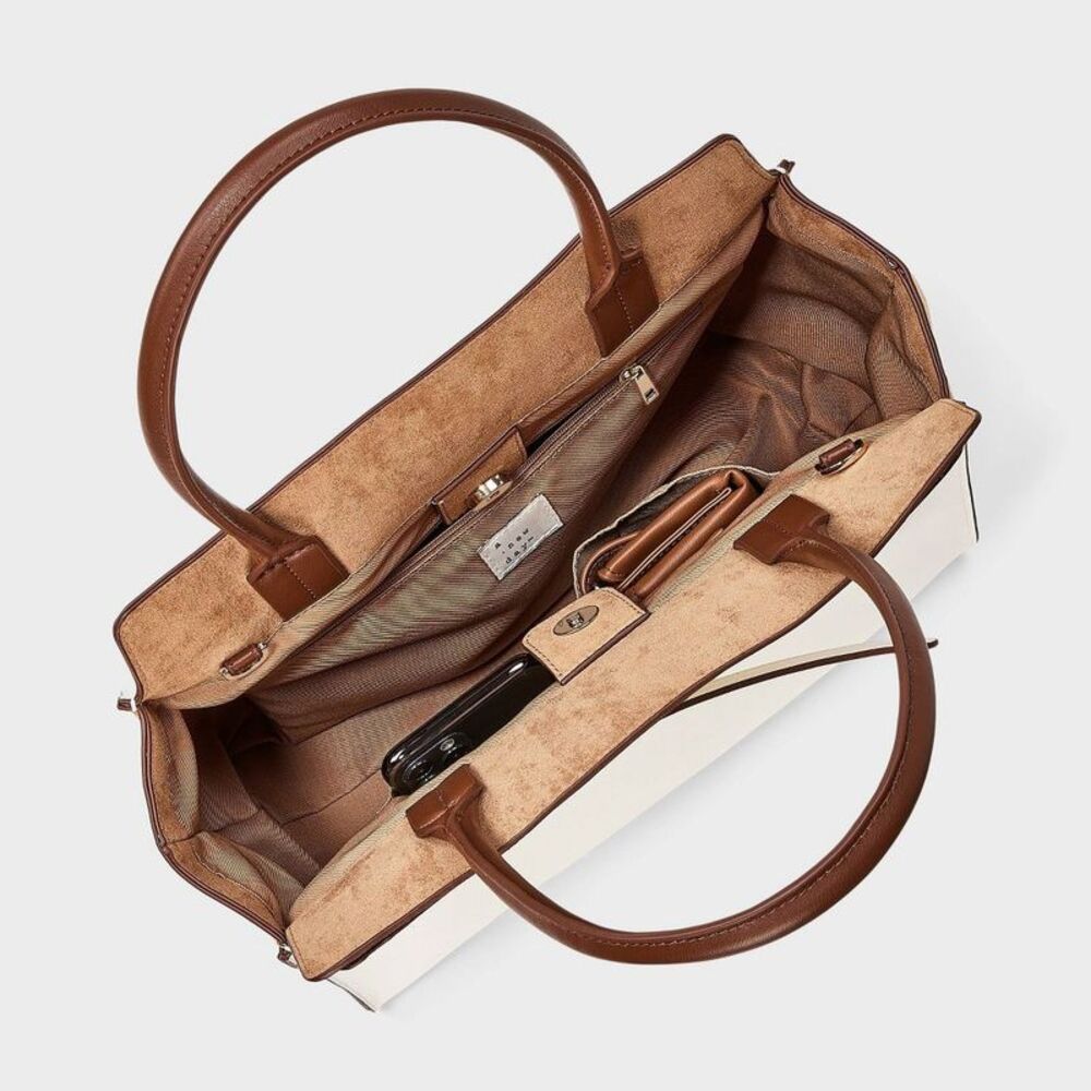Belted Top Handle Satchel Handbag - A New Day Cream - Picture 4 of 4